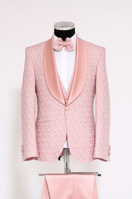 Blush Pink Jacquard Shawl Lapel Tuxedo with Bow Tie Set