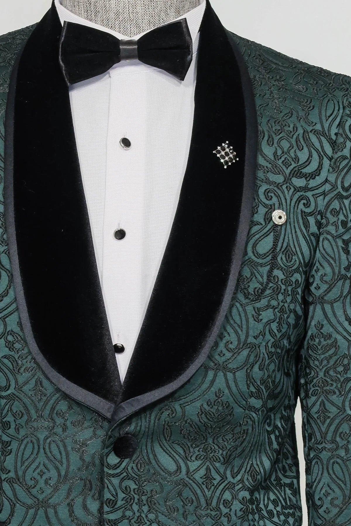 Emerald Green Velvet Tuxedo with Paisley Embossed Design