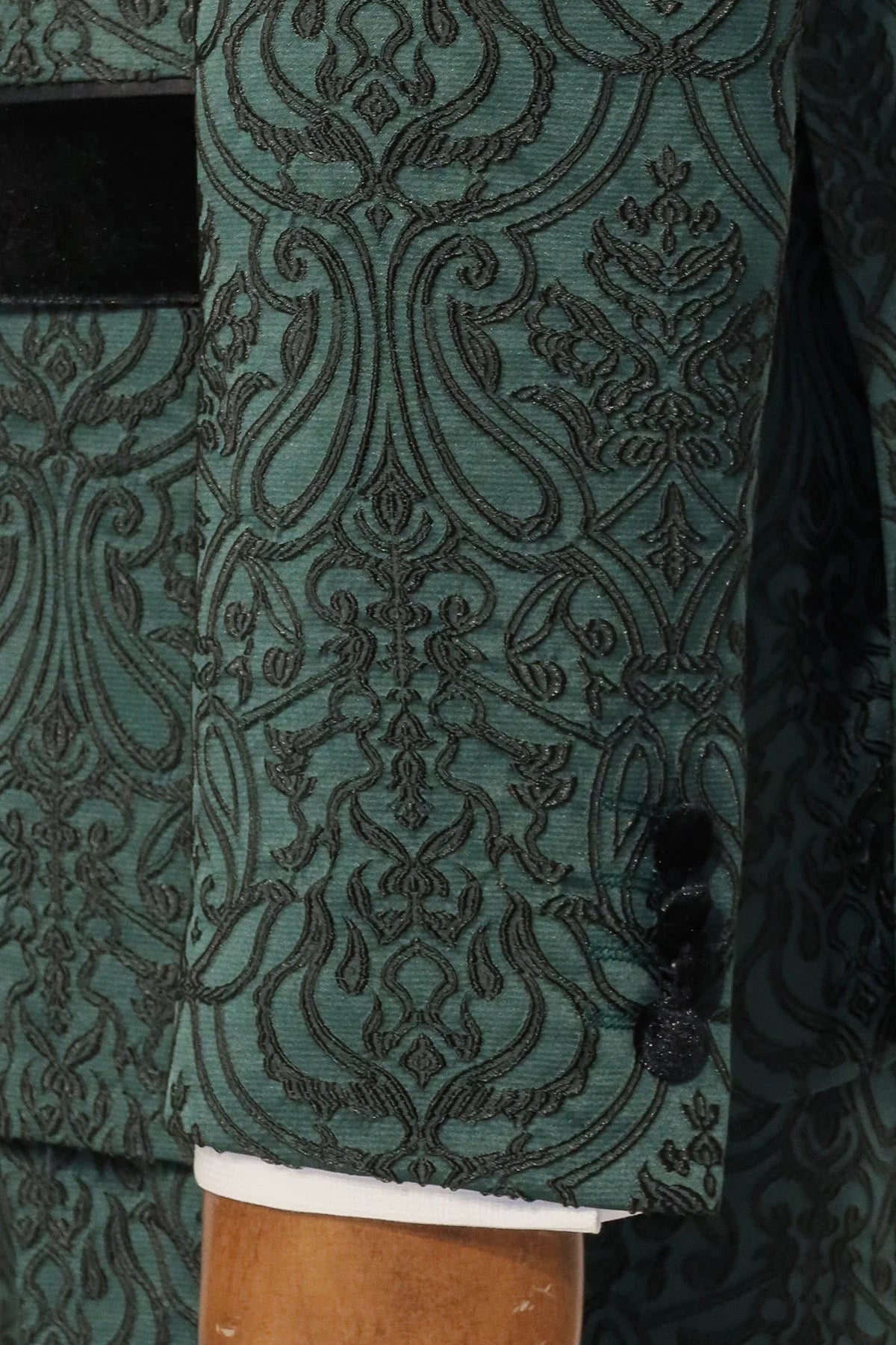 Emerald Green Velvet Tuxedo with Paisley Embossed Design