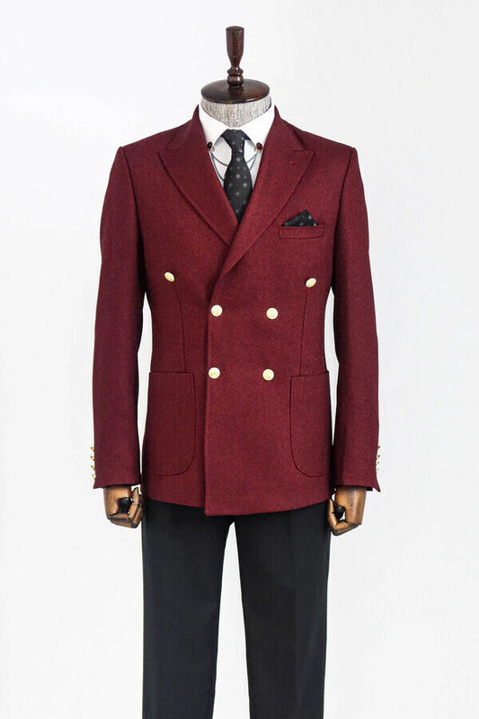 Double-Breasted Burgundy Blazer