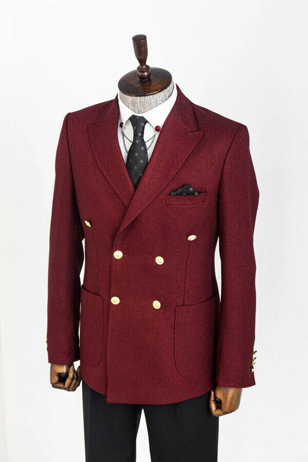 Double-Breasted Burgundy Blazer