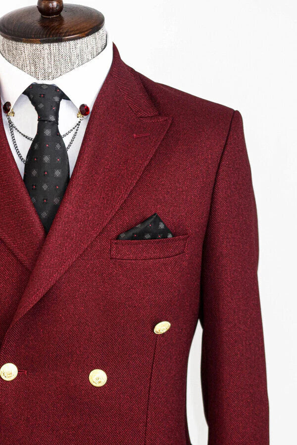 Double-Breasted Burgundy Blazer