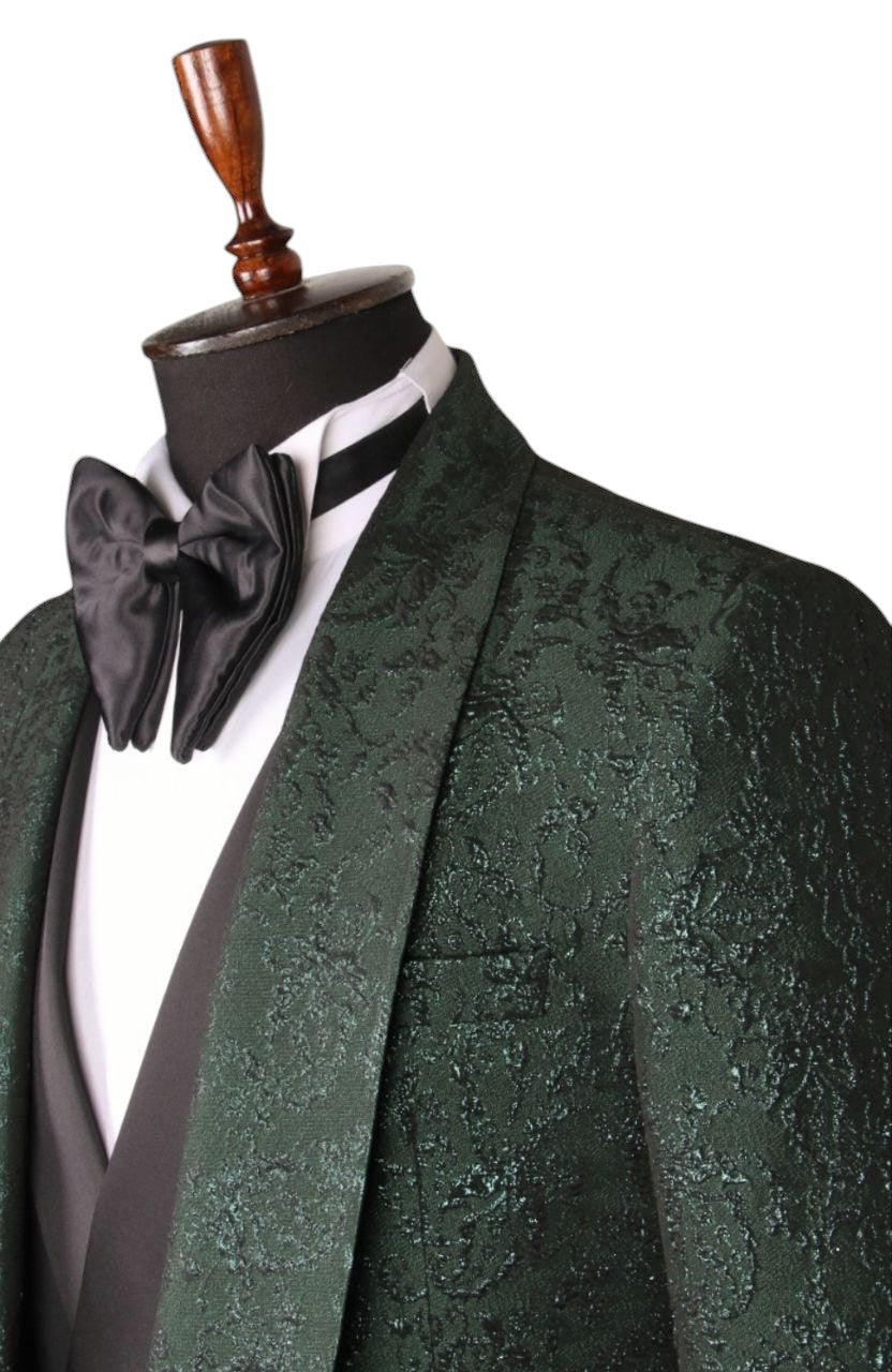 Emerald Green Jacquard 3-Piece Tuxedo Set with Satin Shawl Lapel