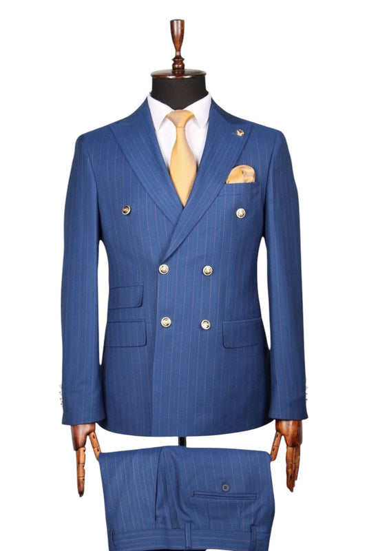 Royal Blue Double-Breasted Pinstripe Suit