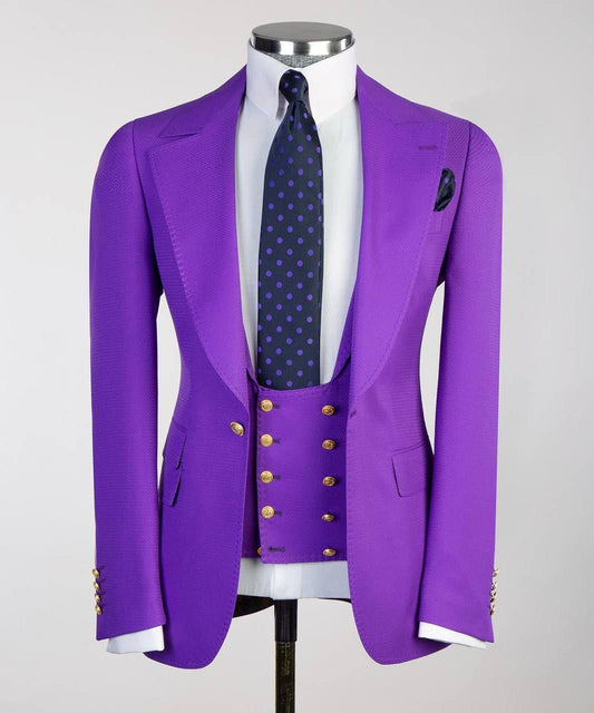 Royal Purple Tailored Suit with Gold Accents