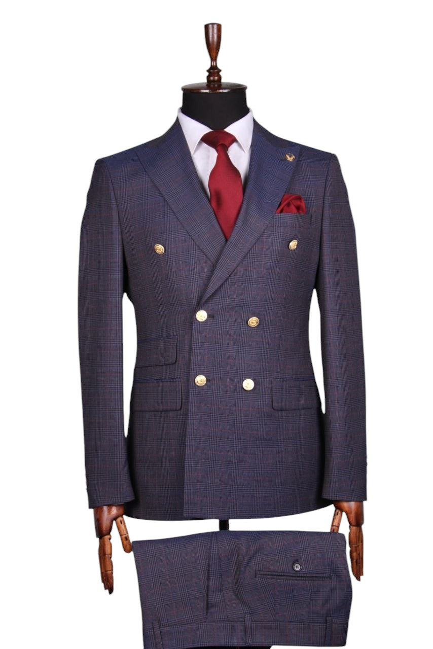 Navy Plaid Double-Breasted Suit