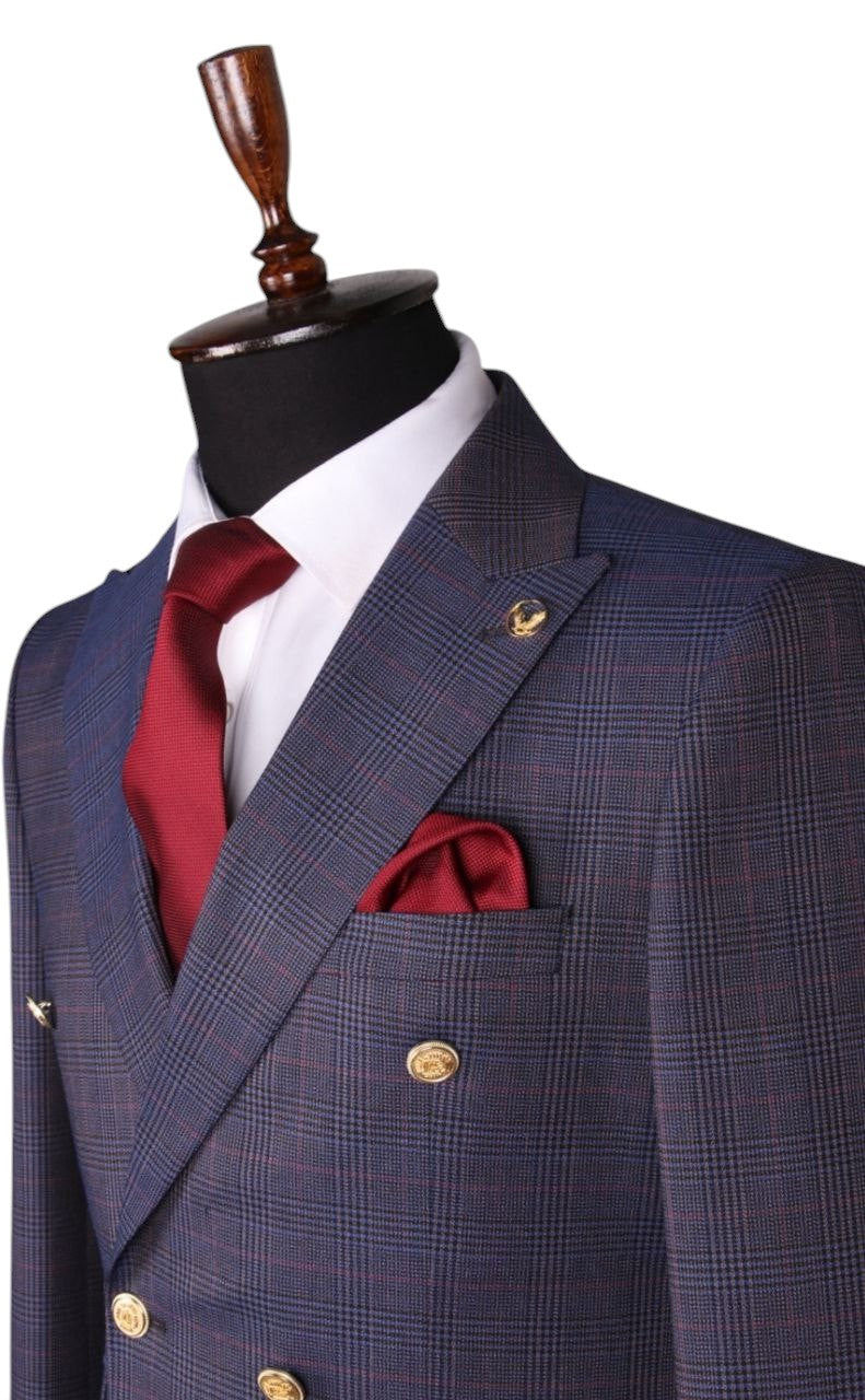 Navy Plaid Double-Breasted Suit